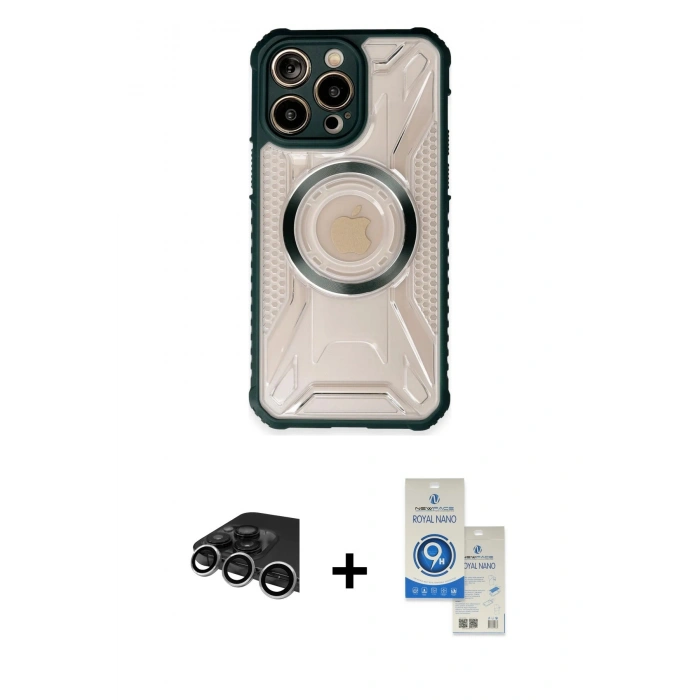 MARSİLYAN™- iPhone 14 Pro Max Kılıf Kutup Modern - Şeffaf Royal Nano Ekran Koruyucu + Raze Metal Kamera Lens - GS