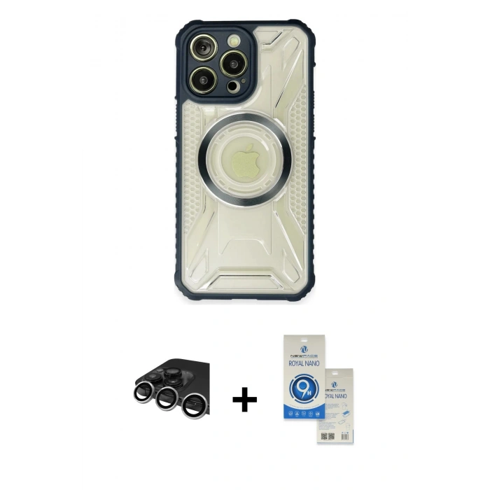 MARSİLYAN™- iPhone 14 Pro Max Kılıf Kutup Modern - Şeffaf Royal Nano Ekran Koruyucu + Raze Metal Kamera Lens - GS