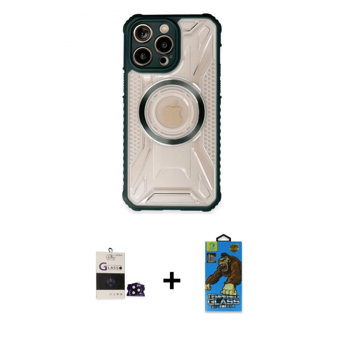 MARSİLYAN™- iPhone 14 Pro Max Kılıf Kutup Modern - Siyah 18D Cam Ekran Koruyucu + Bilvis Titan Kamera Lens - SH