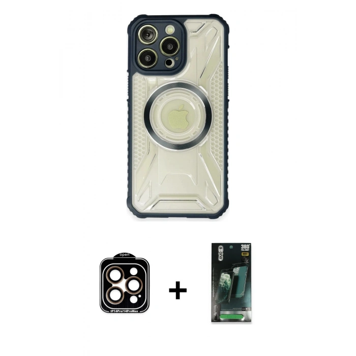 MARSİLYAN™- iPhone 14 Pro Max Kılıf Kutup Modern - Siyah 360 Mat Full Body Arka Koruyucu + PVD Metal Kamera Lens - TU