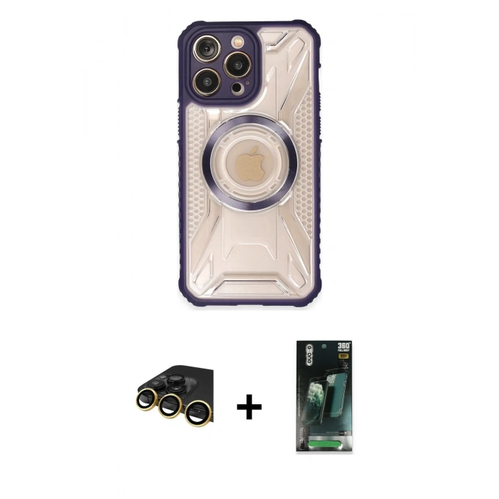 MARSİLYAN™- iPhone 14 Pro Max Kılıf Kutup Modern - Siyah 360 Mat Full Body Arka Koruyucu + Raze Metal Kamera Lens - GD
