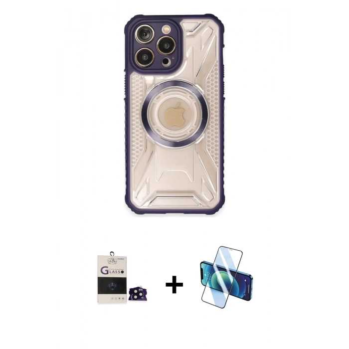 MARSİLYAN™- iPhone 14 Pro Max Kılıf Kutup Modern - Siyah 3D Antistatik Cam Ekran Koruyucu + Bilvis Titan Kamera Lens - SH