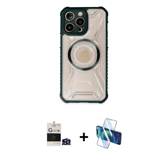 MARSİLYAN™- iPhone 14 Pro Max Kılıf Kutup Modern - Siyah 3D Antistatik Cam Ekran Koruyucu + Bilvis Titan Kamera Lens - DNMR
