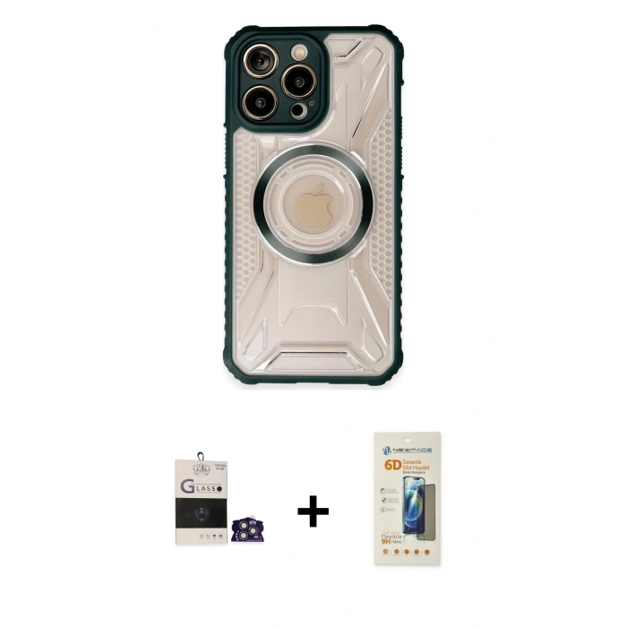 MARSİLYAN™- iPhone 14 Pro Max Kılıf Kutup Modern - Siyah 6D Mat Seramik Hayalet Nano Ekran Koruyucu + Bilvis Titan Kamera Lens - GS