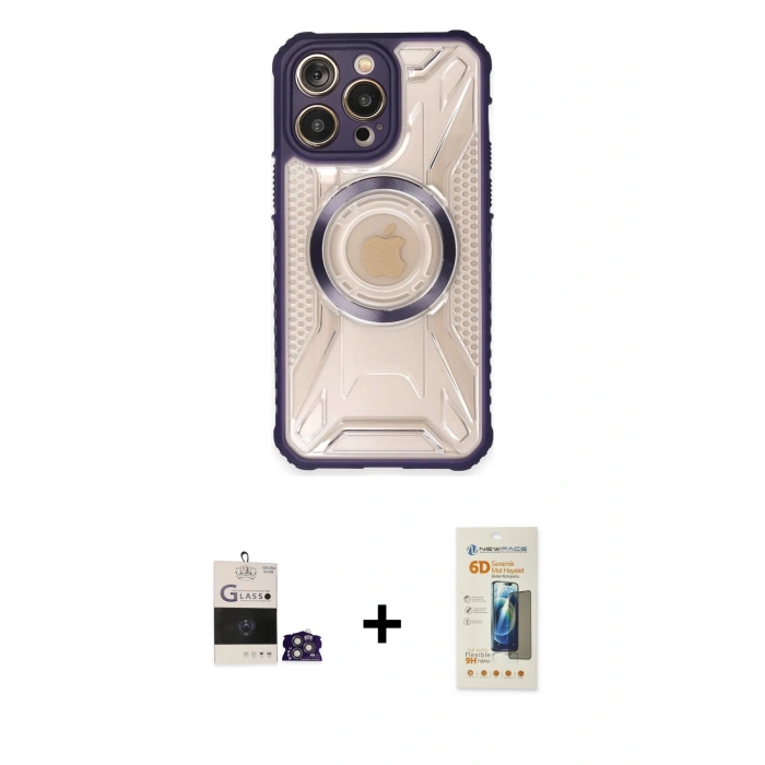 MARSİLYAN™- iPhone 14 Pro Max Kılıf Kutup Modern - Siyah 6D Mat Seramik Hayalet Nano Ekran Koruyucu + Bilvis Titan Kamera Lens - GS