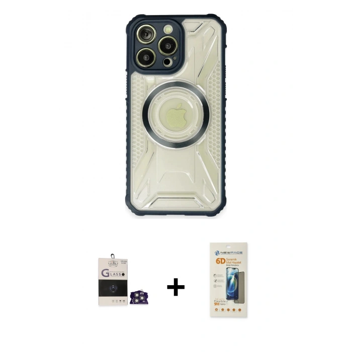 MARSİLYAN™- iPhone 14 Pro Max Kılıf Kutup Modern - Siyah 6D Mat Seramik Hayalet Nano Ekran Koruyucu + Bilvis Titan Kamera Lens - GS
