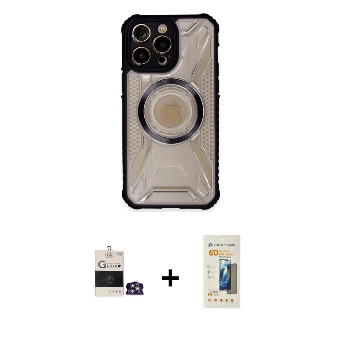 MARSİLYAN™- iPhone 14 Pro Max Kılıf Kutup Modern - Siyah 6D Mat Seramik Hayalet Nano Ekran Koruyucu + Bilvis Titan Kamera Lens - GS