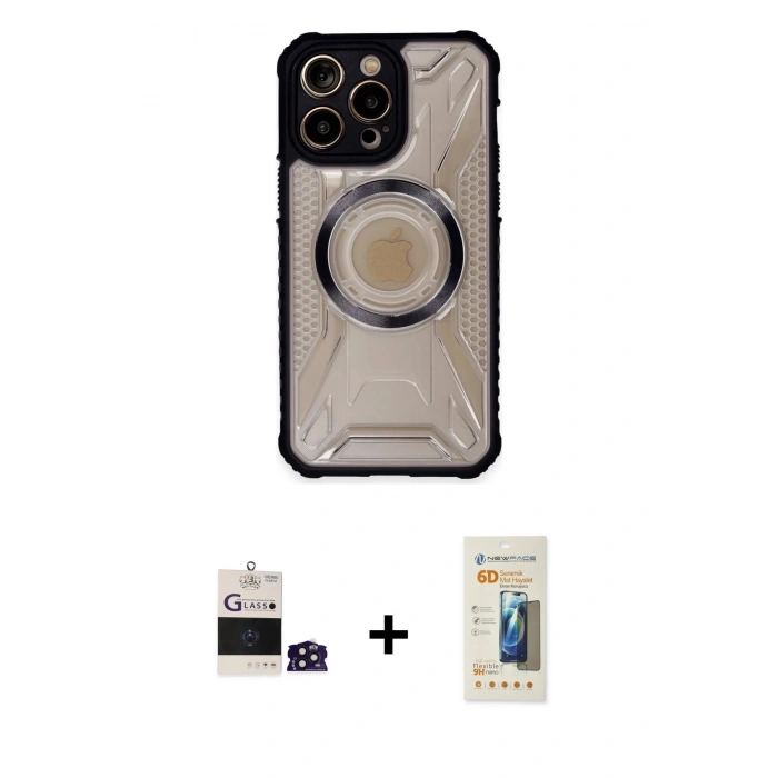 MARSİLYAN™- iPhone 14 Pro Max Kılıf Kutup Modern - Siyah 6D Mat Seramik Hayalet Nano Ekran Koruyucu + Bilvis Titan Kamera Lens - DNMR