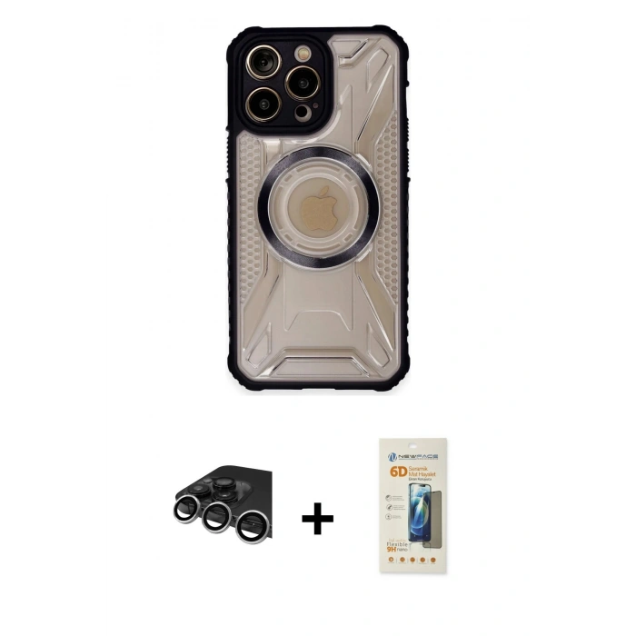 MARSİLYAN™- iPhone 14 Pro Max Kılıf Kutup Modern - Siyah 6D Mat Seramik Hayalet Nano Ekran Koruyucu + Raze Metal Kamera Lens - GS