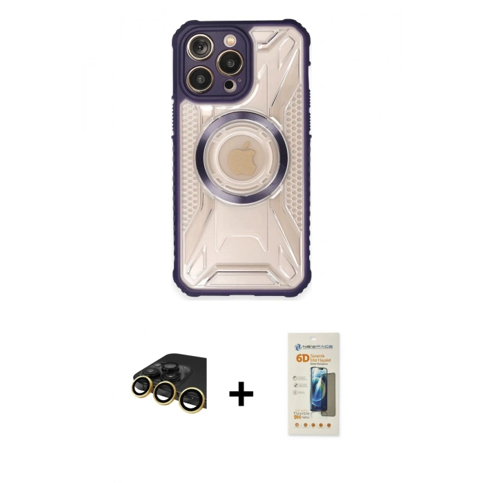 MARSİLYAN™- iPhone 14 Pro Max Kılıf Kutup Modern - Siyah 6D Mat Seramik Hayalet Nano Ekran Koruyucu + Raze Metal Kamera Lens - GD