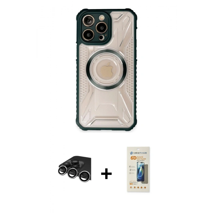 MARSİLYAN™- iPhone 14 Pro Max Kılıf Kutup Modern - Siyah 6D Mat Seramik Hayalet Nano Ekran Koruyucu + Raze Metal Kamera Lens - GS