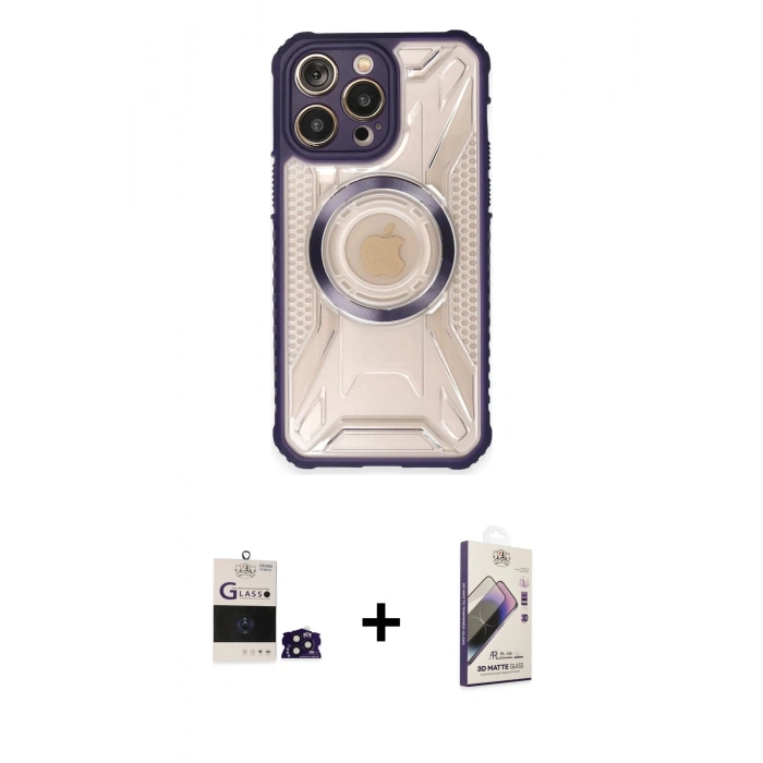 MARSİLYAN™- iPhone 14 Pro Max Kılıf Kutup Modern - Siyah Bilvis 3D Mat Cam Ekran Koruyucu + Bilvis Titan Kamera Lens - DNMR