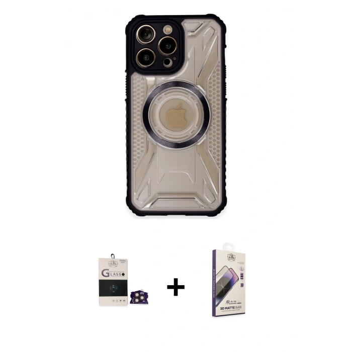 MARSİLYAN™- iPhone 14 Pro Max Kılıf Kutup Modern - Siyah Bilvis 3D Mat Cam Ekran Koruyucu + Bilvis Titan Kamera Lens - GD