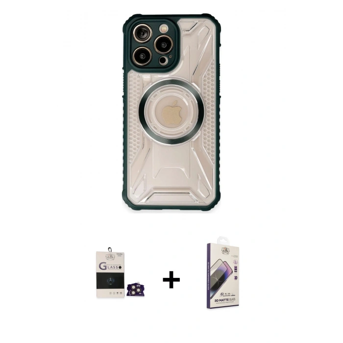 MARSİLYAN™- iPhone 14 Pro Max Kılıf Kutup Modern - Siyah Bilvis 3D Mat Cam Ekran Koruyucu + Bilvis Titan Kamera Lens - GD