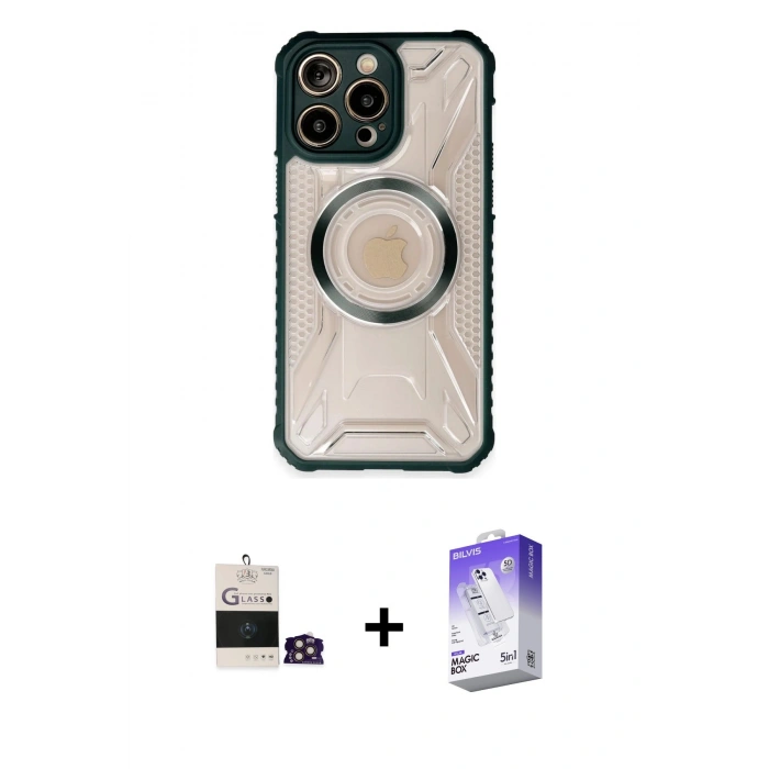 MARSİLYAN™- iPhone 14 Pro Max Kılıf Kutup Modern - Siyah Bilvis 5in1 3D Magic Cam Ekran Koruyucu + Bilvis Titan Kamera Lens - GD