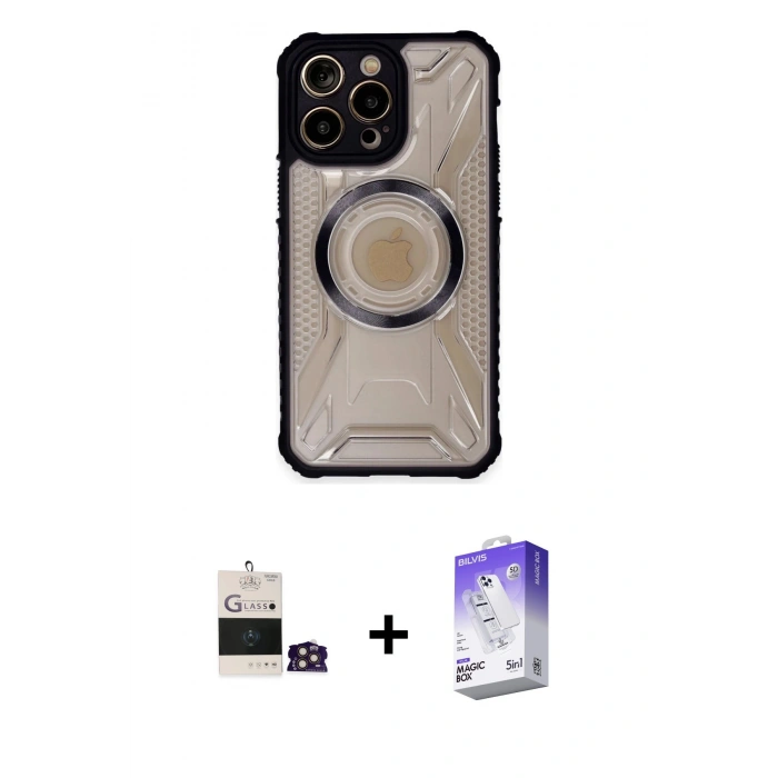 MARSİLYAN™- iPhone 14 Pro Max Kılıf Kutup Modern - Siyah Bilvis 5in1 3D Magic Cam Ekran Koruyucu + Bilvis Titan Kamera Lens - GD