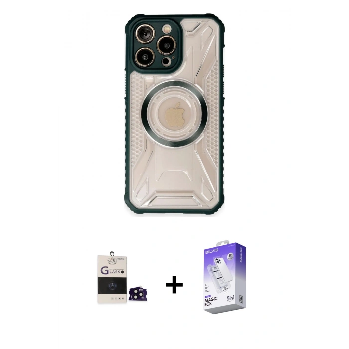 MARSİLYAN™- iPhone 14 Pro Max Kılıf Kutup Modern - Siyah Bilvis 5in1 3D Magic Cam Ekran Koruyucu + Bilvis Titan Kamera Lens - SH