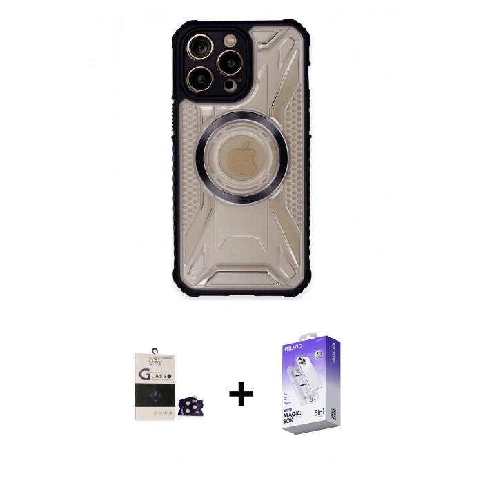 MARSİLYAN™- iPhone 14 Pro Max Kılıf Kutup Modern - Siyah Bilvis 5in1 3D Magic Cam Ekran Koruyucu + Bilvis Titan Kamera Lens - SH