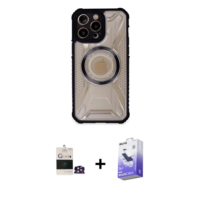 MARSİLYAN™- iPhone 14 Pro Max Kılıf Kutup Modern - Siyah Bilvis 5in1 5D Magic Hayalet Cam Ekran Koruyucu + Bilvis Titan Kamera Lens - GD