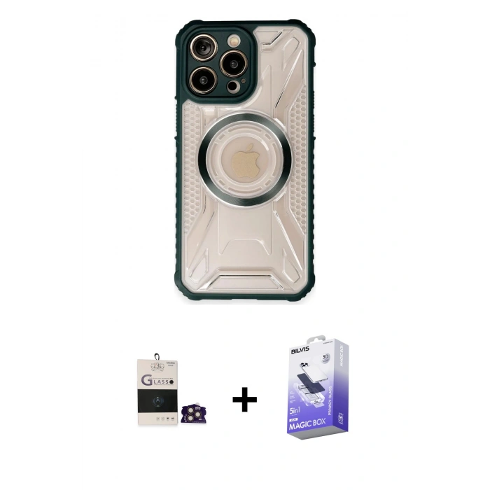 MARSİLYAN™- iPhone 14 Pro Max Kılıf Kutup Modern - Siyah Bilvis 5in1 5D Magic Hayalet Cam Ekran Koruyucu + Bilvis Titan Kamera Lens - GD