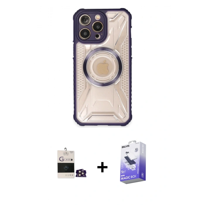 MARSİLYAN™- iPhone 14 Pro Max Kılıf Kutup Modern - Siyah Bilvis 5in1 5D Magic Hayalet Cam Ekran Koruyucu + Bilvis Titan Kamera Lens - GD