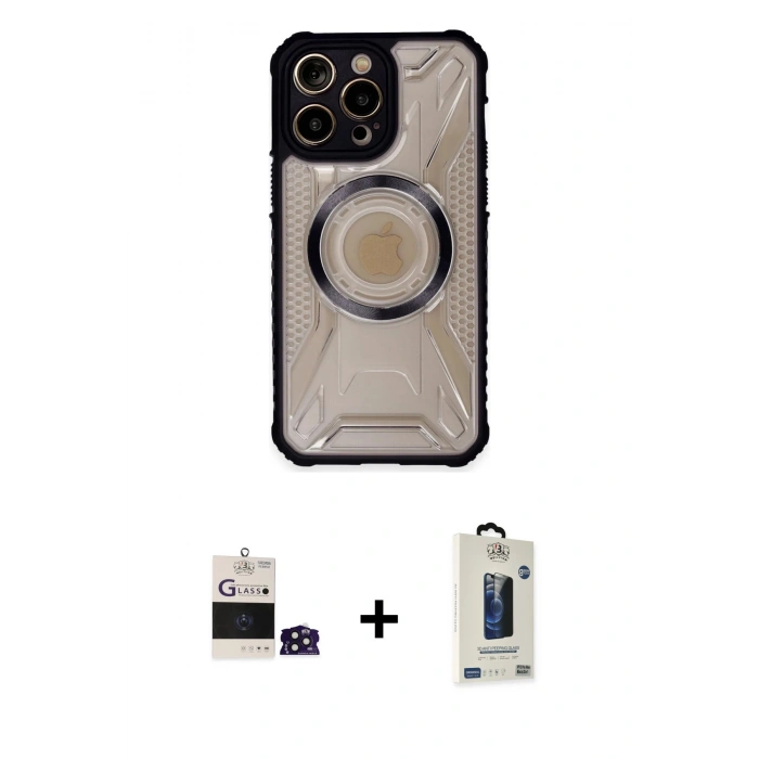 MARSİLYAN™- iPhone 14 Pro Max Kılıf Kutup Modern - Siyah Bilvis Hayalet Cam Ekran Koruyucu + Bilvis Titan Kamera Lens - DNMR