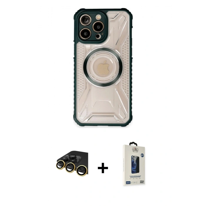 MARSİLYAN™- iPhone 14 Pro Max Kılıf Kutup Modern - Siyah Bilvis Hayalet Cam Ekran Koruyucu + Raze Metal Kamera Lens - GD