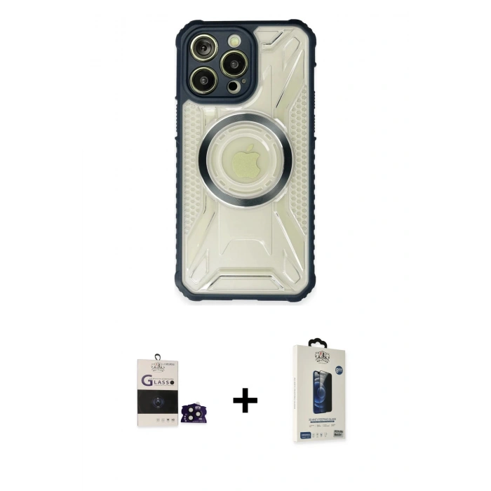 MARSİLYAN™- iPhone 14 Pro Max Kılıf Kutup Modern - Siyah Bilvis Hayalet Cam Ekran Koruyucu + Bilvis Titan Kamera Lens - SH