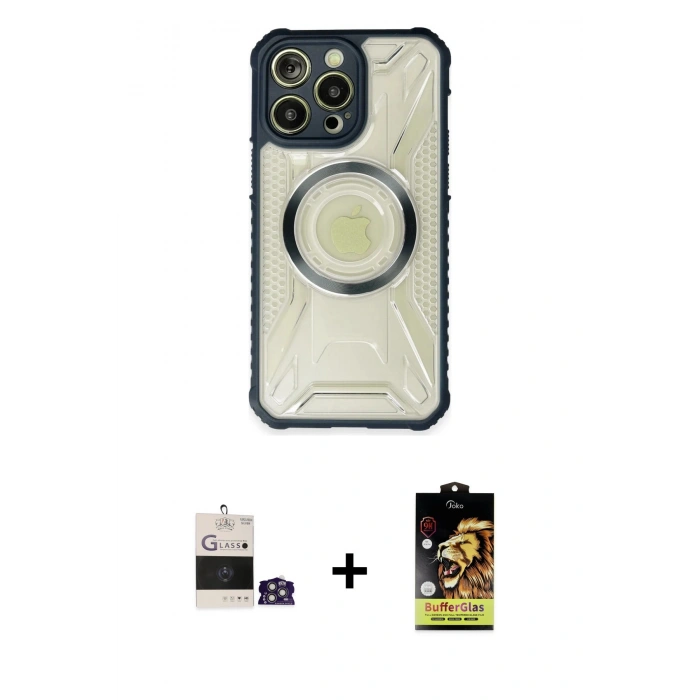 MARSİLYAN™- iPhone 14 Pro Max Kılıf Kutup Modern - Siyah Buffer Cam Ekran Koruyucu + Bilvis Titan Kamera Lens - GS