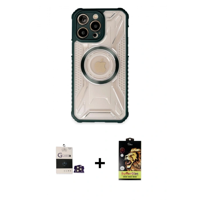 MARSİLYAN™- iPhone 14 Pro Max Kılıf Kutup Modern - Siyah Buffer Cam Ekran Koruyucu + Bilvis Titan Kamera Lens - GD