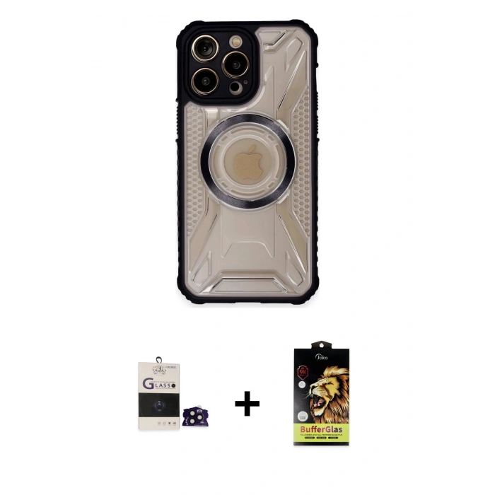 MARSİLYAN™- iPhone 14 Pro Max Kılıf Kutup Modern - Siyah Buffer Cam Ekran Koruyucu + Bilvis Titan Kamera Lens - SH