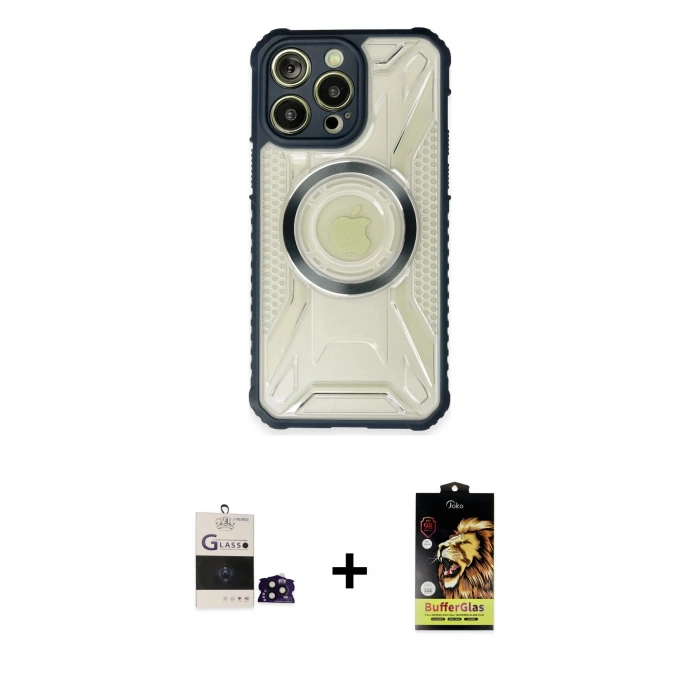 MARSİLYAN™- iPhone 14 Pro Max Kılıf Kutup Modern - Siyah Buffer Cam Ekran Koruyucu + Bilvis Titan Kamera Lens - SH