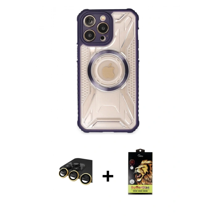 MARSİLYAN™- iPhone 14 Pro Max Kılıf Kutup Modern - Siyah Buffer Cam Ekran Koruyucu + Raze Metal Kamera Lens - GD