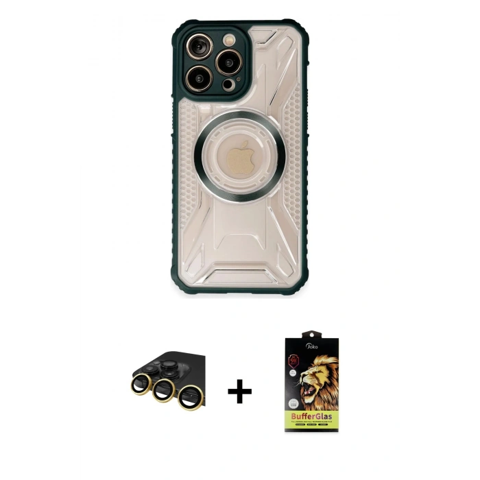 MARSİLYAN™- iPhone 14 Pro Max Kılıf Kutup Modern - Siyah Buffer Cam Ekran Koruyucu + Raze Metal Kamera Lens - GD