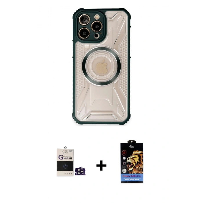 MARSİLYAN™- iPhone 14 Pro Max Kılıf Kutup Modern - Siyah Buffer Hayalet Cam Ekran Koruyucu + Bilvis Titan Kamera Lens - DNMR
