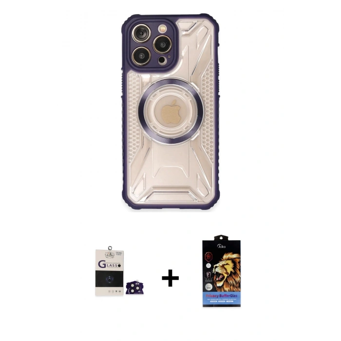 MARSİLYAN™- iPhone 14 Pro Max Kılıf Kutup Modern - Siyah Buffer Hayalet Cam Ekran Koruyucu + Bilvis Titan Kamera Lens - DNMR