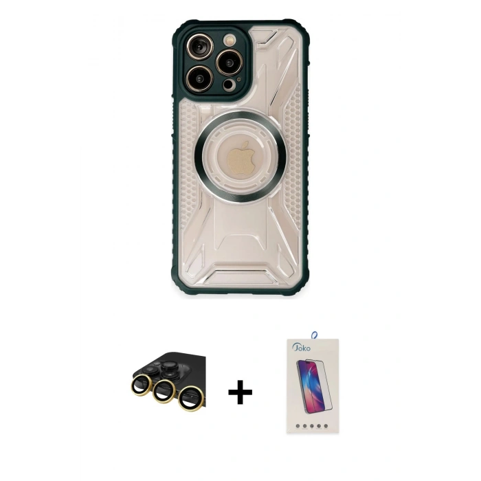 MARSİLYAN™- iPhone 14 Pro Max Kılıf Kutup Modern - Siyah Joko 5D Cam + Gold Raze Metal Kamera Lens