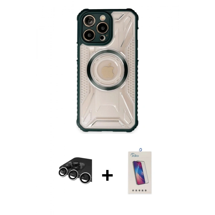 MARSİLYAN™- iPhone 14 Pro Max Kılıf Kutup Modern - Siyah Joko 5D Cam + Raze Metal Kamera Lens - GS