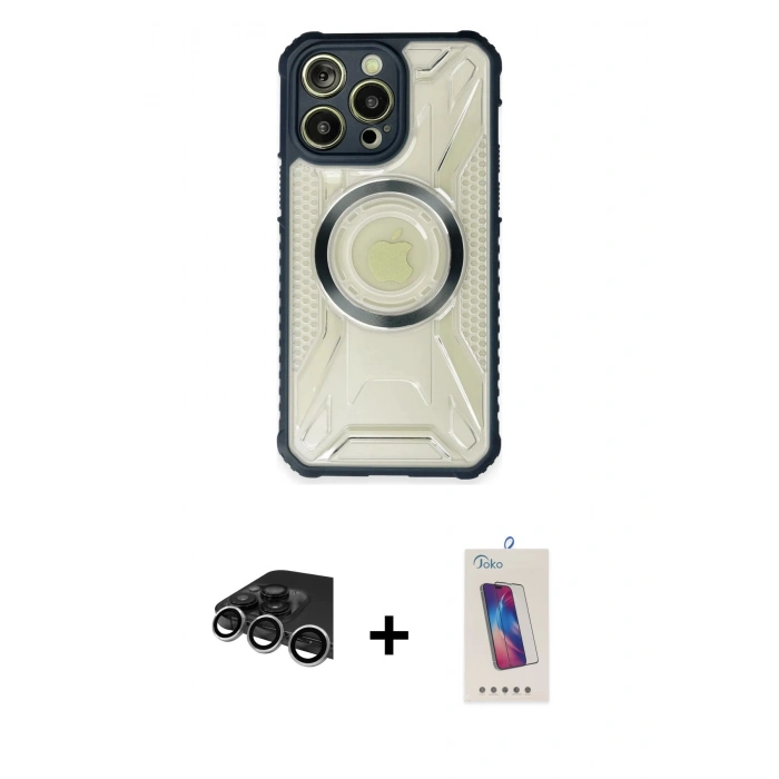 MARSİLYAN™- iPhone 14 Pro Max Kılıf Kutup Modern - Siyah Joko 5D Cam + Raze Metal Kamera Lens - GS