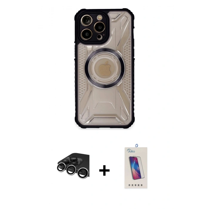MARSİLYAN™- iPhone 14 Pro Max Kılıf Kutup Modern - Siyah Joko 5D Cam + Raze Metal Kamera Lens - GS