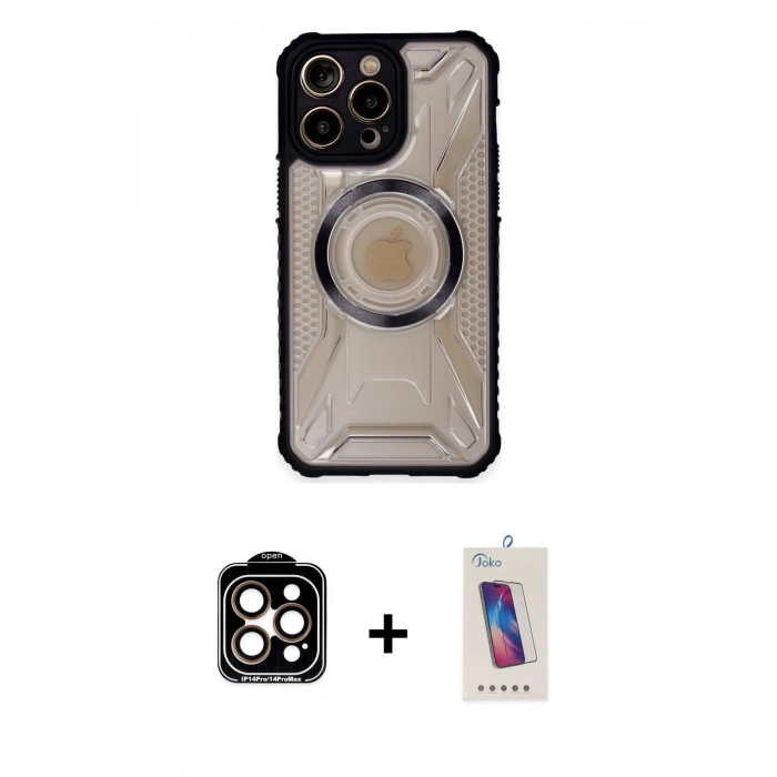 MARSİLYAN™- iPhone 14 Pro Max Kılıf Kutup Modern - Siyah Joko 5D Cam + PVD Metal Kamera Lens - TU