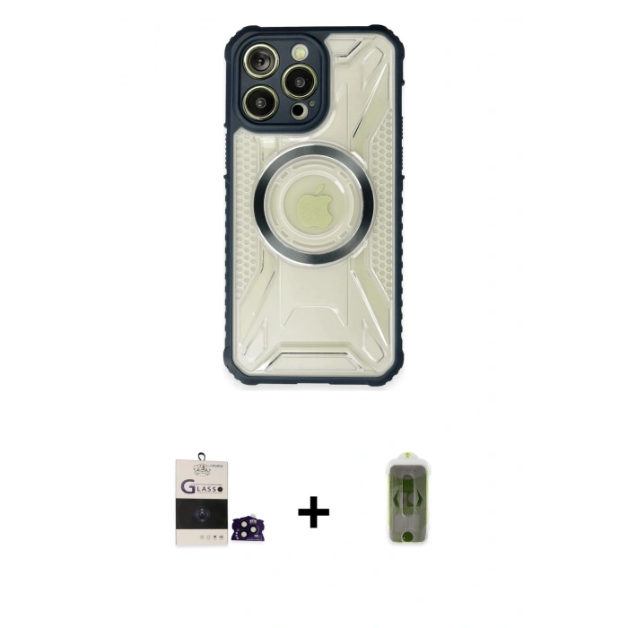 MARSİLYAN™- iPhone 14 Pro Max Kılıf Kutup Modern - Siyah Joko Magic 5D Hayalet Cam + Siyah Bilvis Titan Kamera Lens