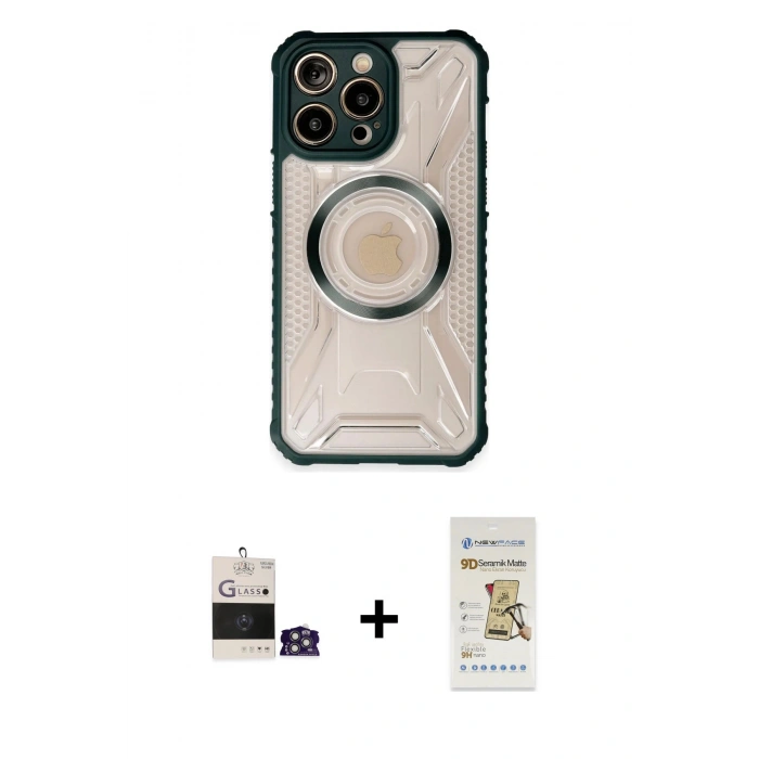 MARSİLYAN™- iPhone 14 Pro Max Kılıf Kutup Modern - Siyah Mat Seramik Nano Ekran Koruyucu + Bilvis Titan Kamera Lens - GS