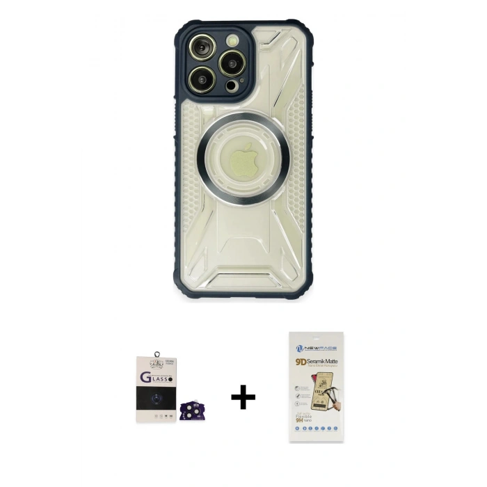 MARSİLYAN™- iPhone 14 Pro Max Kılıf Kutup Modern - Siyah Mat Seramik Nano Ekran Koruyucu + Bilvis Titan Kamera Lens - DNMR