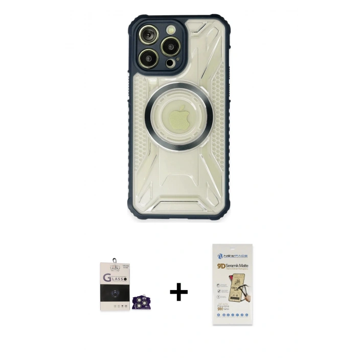 MARSİLYAN™- iPhone 14 Pro Max Kılıf Kutup Modern - Siyah Mat Seramik Nano Ekran Koruyucu + Bilvis Titan Kamera Lens - GS