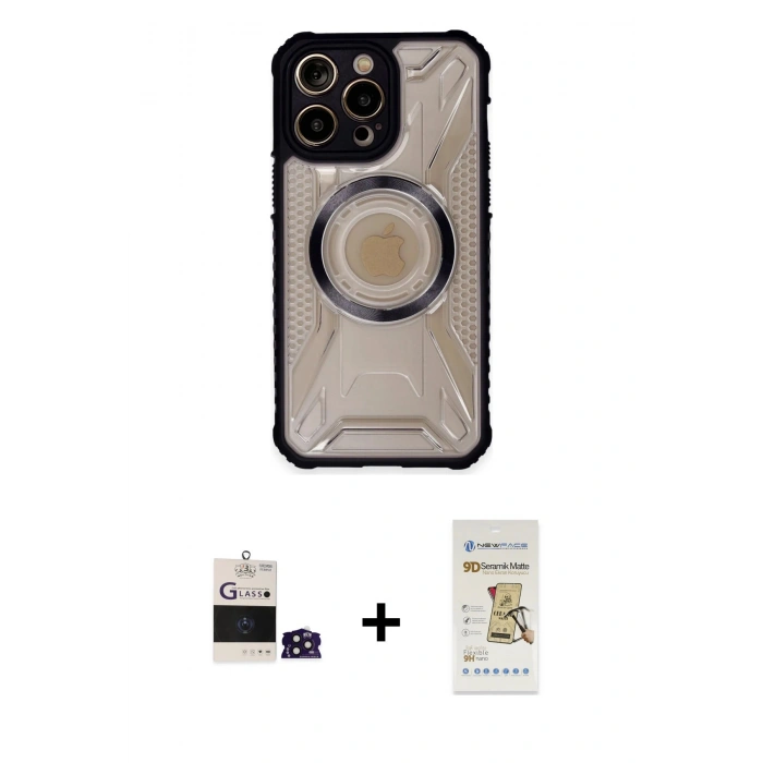MARSİLYAN™- iPhone 14 Pro Max Kılıf Kutup Modern - Siyah Mat Seramik Nano Ekran Koruyucu + Bilvis Titan Kamera Lens - DNMR