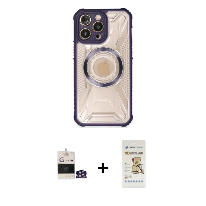 MARSİLYAN™- iPhone 14 Pro Max Kılıf Kutup Modern - Siyah Mat Seramik Nano Ekran Koruyucu + Bilvis Titan Kamera Lens - GS