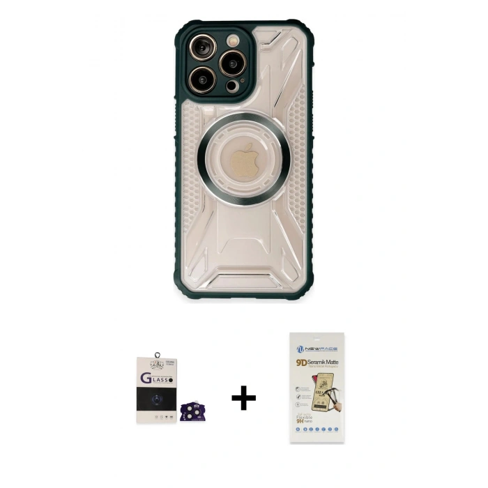 MARSİLYAN™- iPhone 14 Pro Max Kılıf Kutup Modern - Siyah Mat Seramik Nano Ekran Koruyucu + Bilvis Titan Kamera Lens - DNMR