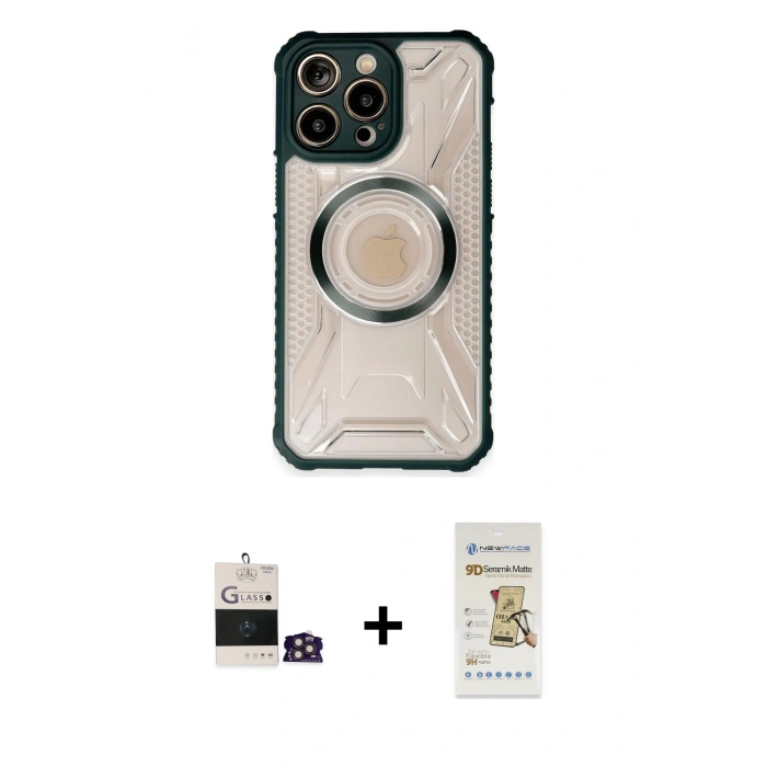 MARSİLYAN™- iPhone 14 Pro Max Kılıf Kutup Modern - Siyah Mat Seramik Nano Ekran Koruyucu + Bilvis Titan Kamera Lens - GD
