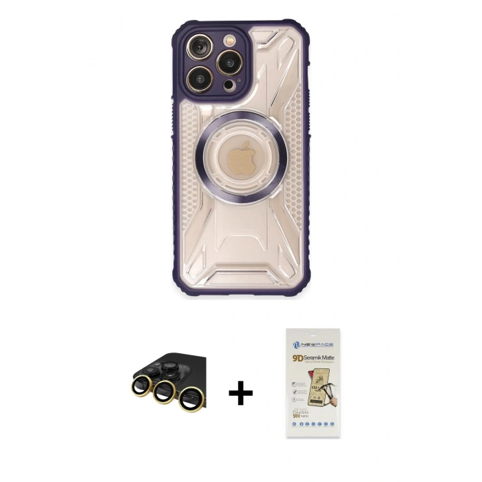 MARSİLYAN™- iPhone 14 Pro Max Kılıf Kutup Modern - Siyah Mat Seramik Nano Ekran Koruyucu + Raze Metal Kamera Lens - GD